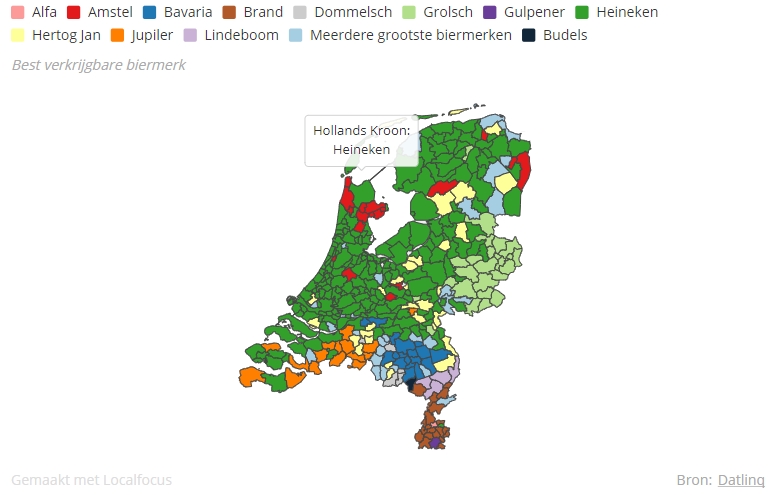 In Hollands kroon is Heineken het populairste biertje