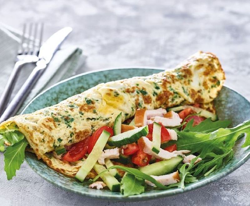 Maaltijd van de dag: Omelet wrap met kip, kaas en groente